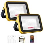 NATPOW Projecteur Led Rechargeable, 5 Modes Projecteur Led Chantier Batterie avec Câble USB, 4000mAh Lampe de Chantier Portable, IP65 Étanche Lampe de Travail pour Garage, Camping, Pêche, 2 Pièces