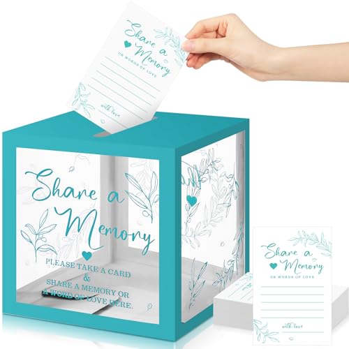 Image of Pajean 50 Pcs Greenery Share a Memory Card for Celebration of Life Memory Cards Box with Transparent Windows Memory Box for Funeral Wedding Birthday Graduation Bridal Shower Guest Card Ideas (Blue)