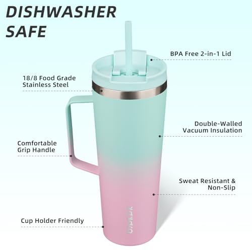 Image of BJPKPK 26oz Insulated Tumbler with Handle, Lid & Straw, Stainless Steel