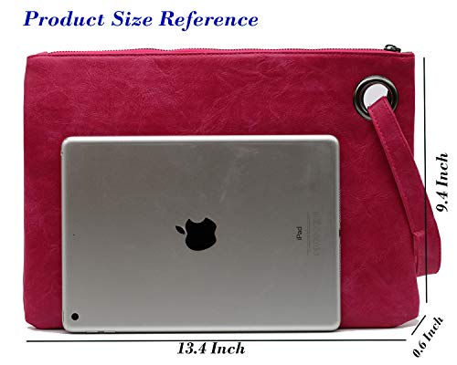 Image of Amaze Women's Oversized Envelope Clutch Purse, Large PU Leather Evening Bag with Wristlet Strap for Wedding & Party