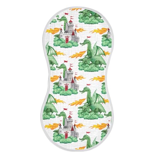 xigua Watercolor Dragons Muslin Baby Burp Cloths Set of 2, Super Soft & Absorbent Burping Rags, Cotton Burp Clothes Shower Gift for Newborn, Baby Girls and Boys