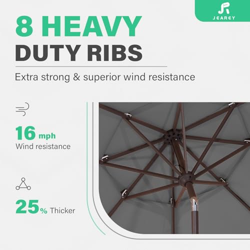 Image of JEAREY 9FT 3 Tier Patio Umbrella Outdoor Market Umbrella Table Umbrellas with 8 Ribs 1.5 Pole Push Button Tilt and Crank UV Protection for Garden,Backyard,Gray