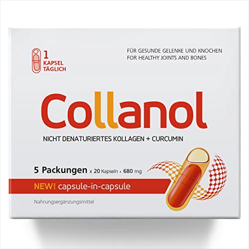 Collanol – Innovation in der Pflege gesunder Gelenke Flüssige Formel in einer Doppelkapsel 3D- Kollagen + Mizell-Extrakt von Curcumawurzeln 1 Kapsel/Tag. Laborgeprüft (100 Kapseln)