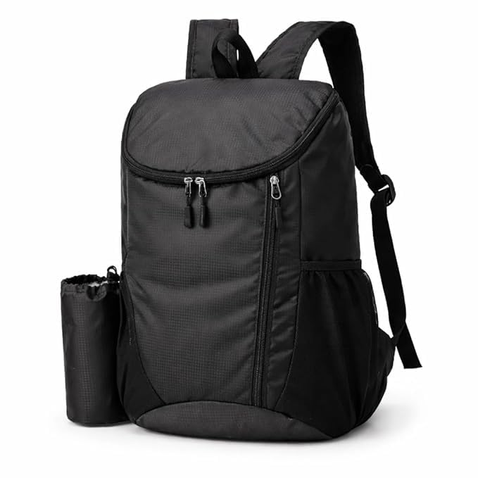 Foldable Backpack 20L Lightweight Water Resistant Travel Backpack with Detachable Bottle Holder, Compact Packable Daypack for Travel, Office, Gym, Hiking and Daily Use, Black-image-47