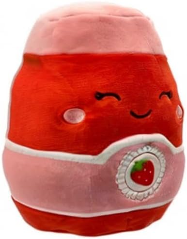 Squishmallows Oficial Kellytoy Food Squad Plush Dessert Collectible Soft Plush Animal Collection (Red/Pink, Janna Strawberry Jam, 8") (Medium)