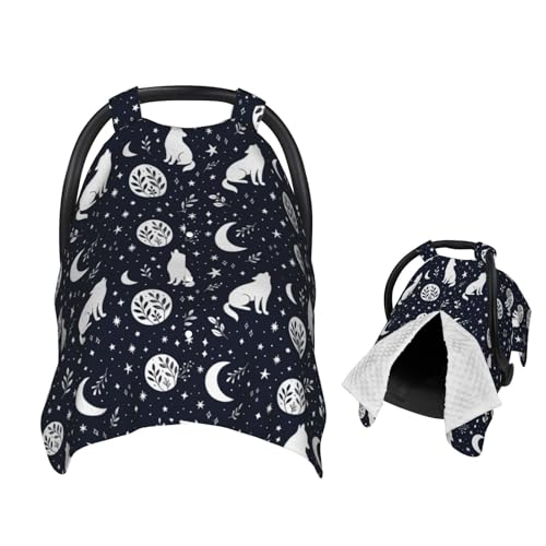 Image of Muishi Wolf Star and Moon Baby Car Seat Canopy Nursing Cover for Newborn Car Seat Breastfeeding Covers Blanket Newborn Shower Gift