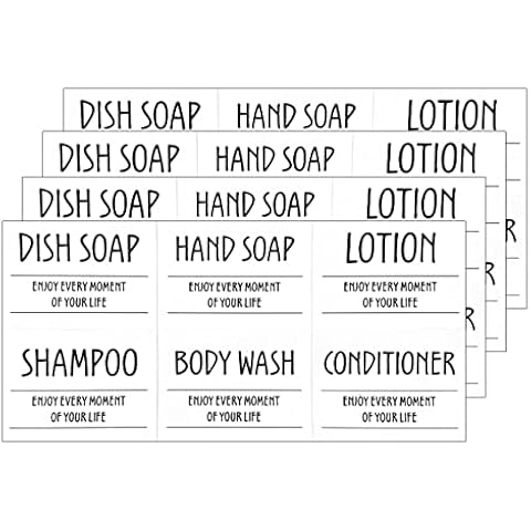 Printed Bathroom Labels Set 24PCS Waterproof Refillable Bottles Stickers for Dish Soap Body Wash Conditioner Shampoo Display White Cover
