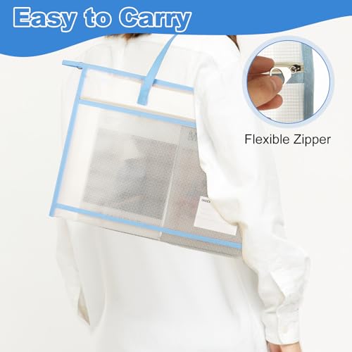 Image of 6 Pack A3 Project Bag for Quilting Craft Storage for Quilters, Clear Mesh Sewing Bag with Zipper Handles & Pockets, Tote Needlepoint Bags for Quilting Knitting Stitching Artworks Embroidery