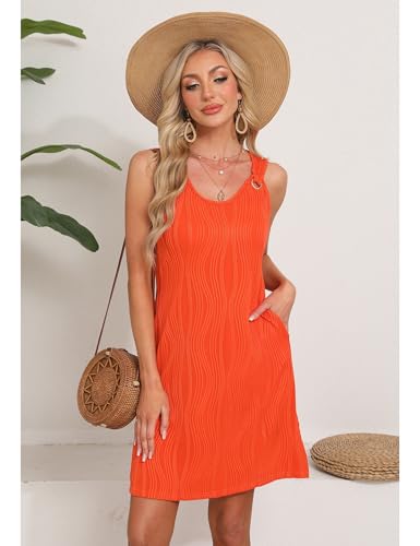 Sherosa Casual Summer Sleeveless V Neck Sundress Loose Beach Swimsuit Cover Up Floral Mini Dress with Pockets（S-XXL）2