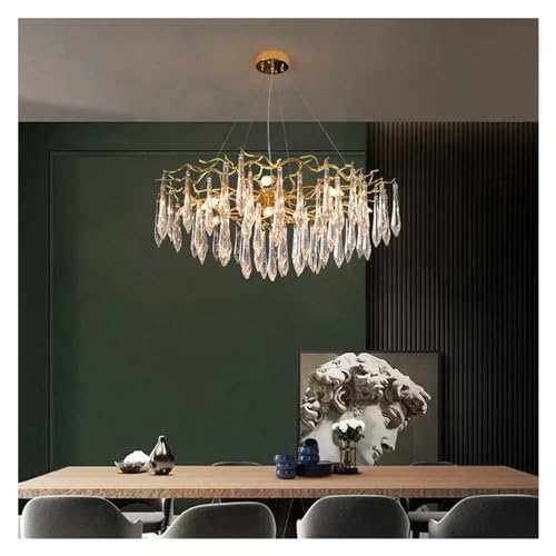 Lustre en cristal pour salle à manger et salon | Luminaire anneau goutte d'eau 40cm