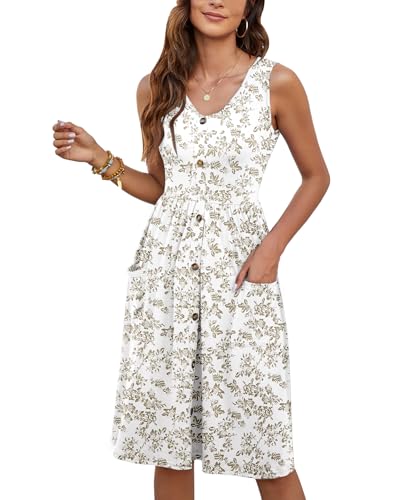 Image of MOLERANI Women Summer Dresses Sleeveless Casual Loose Swing Button Down Midi Dress with Pockets