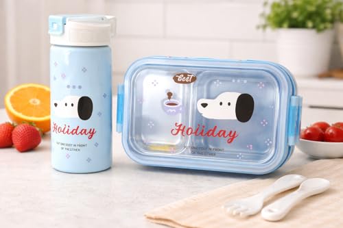 Image of Cartoon Kids Stainless Steel Lunch Box Set with Water Bottle | Leakproof BPA-Free School Tiffin Combo | Durable Food Storage Container for Boys & Girls (with Bottle Steel 01)