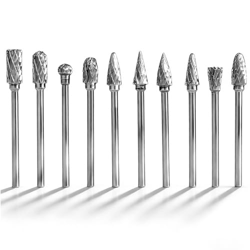 Image of 10PCS Tungsten Carbide Rotary Burrs Set, Double Cut Carbide Die Grinder Bits for Dremel Rotary Tools, for Wood Metal Grinding Polishing Engraving Drilling Carving