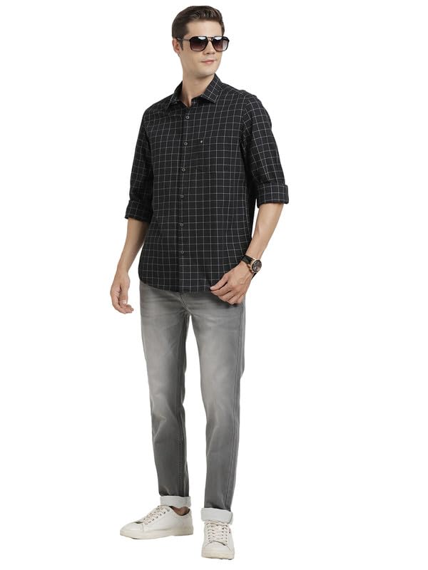 Image of Turtle Men 100% Cotton Slim Fit Check Full Sleeve Casual Shirt