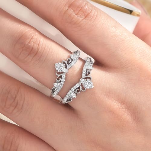 Wuziwen Vintage Crown Ring Enhancer for Engagement Rings Wrap Guard Wedding Band for Women 925 Sterling Silver CZ4