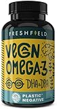 Freshfield Vegan Omega 3 DHA Supplement: 2 Month Supply. Premium Algae Oil, Plant Based, Sustainable, Mercury Free. Better Than Fish Oil! Supports Heart, Brain, Joint Health - with DPA (Natural, 60)