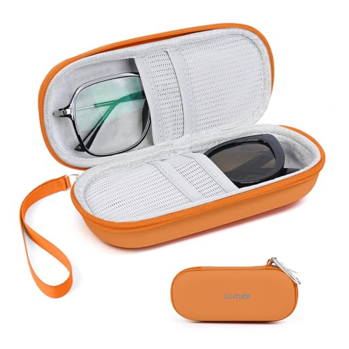 Luxtude Custodia doppia per occhiali, custodia rigida, doppia custodia per occhiali da sole, organizer da viaggio per occhiali da sole per donne e uomini, arancione