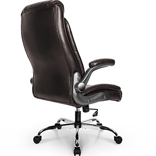 Neo Chair Office Chair Computer High Back Adjustable Flip-Up Armrests Ergonomic Desk Chair Executive Diamond-Stitched Pu Leather Swivel Task Chair With Armrests Lumbar Support (Dark Brown) #TOP7