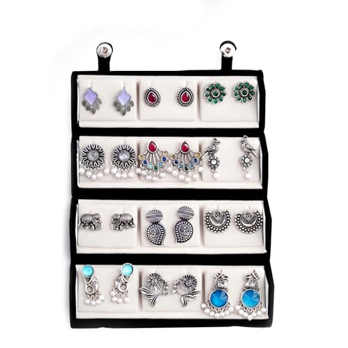 Image of FUBS Oxidized Designer Stud Earrings Set of 12 with Folding Jewelry Box | Traditional & Modern Earring Set for Women & Girls