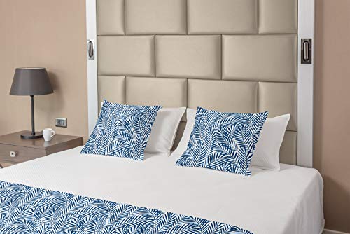 Ambesonne Navy Blue Bed Runner Set, Tropical Rainforest Inspirations Blue Palm Tree Leaves Abstract Exotic Nature, Decorative Bedding Scarf And 2 Pillow Shams For Hotels Homes, King, White Blue #TOP1