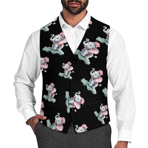 Elephant Men's Suit Vest Slim Fit Business Dress Party Pattern Waistcoat Vest Top