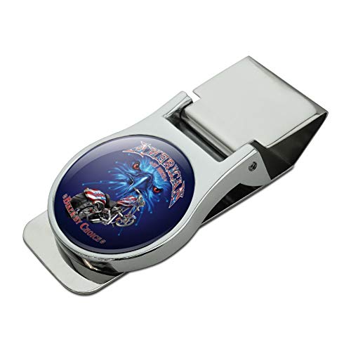 American by Birth Biker By Choice Motorcycle USA Flag Eagle Satin Chrome Plated Metal Money Clip