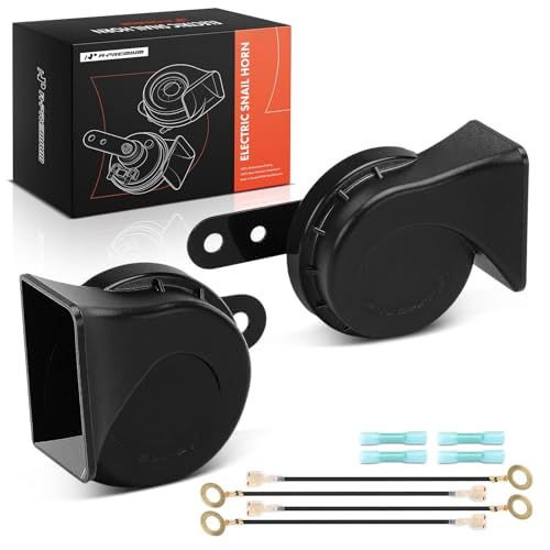 A-Premium 2 Pack Snail Horn High & Low Universal Electric Horns - 12V 110dB - Compatible with most Car, Trucks, Scooter, Motorcycles, Special Vehicles, 80mm