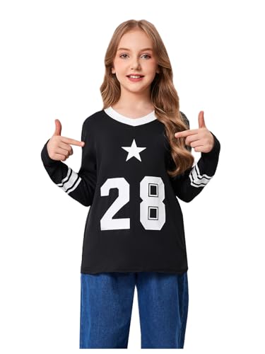 SweatyRocks Girl's Number Graphic T Shirt Oversized Long Sleeve V Neck Casual Jersery Tees Top4