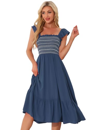 Robe midi bohème à col carré et volants pour l'été
