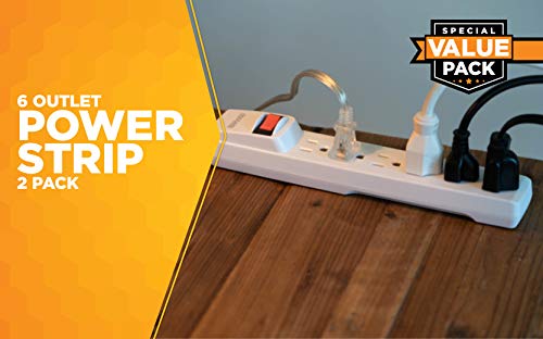 Woods 41435 Power Strip With 6 Outlets, 2.5’ Cord And Durable White Housing, 2 Pack, 2-Pack #TOP1