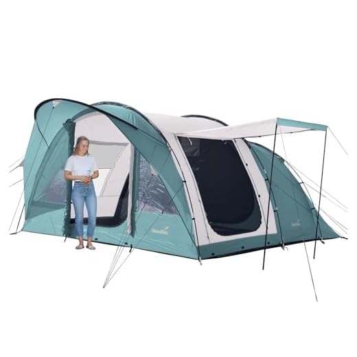 Skandika Tunnelzelt Egersund 5 Sleeper Protect | Camping Zelt für 5 Personen, eingenähter Zeltboden, dunkle Schlafkabine, 2 m Stehhöhe, wasserdicht, 5000 mm Wassersäule | Campingzelt, Familienzelt