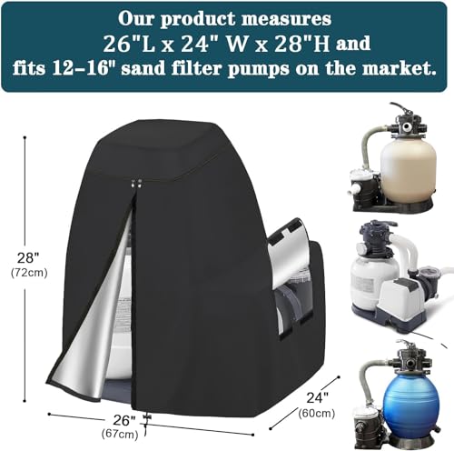 TORUTA Heavy-Duty Waterproof 600D Oxford Sand Filter Pump Cover – Fits Intex Krystal Clear Other 12–16″ Above-Ground Pool Filters, UV-Resistant, (Black)