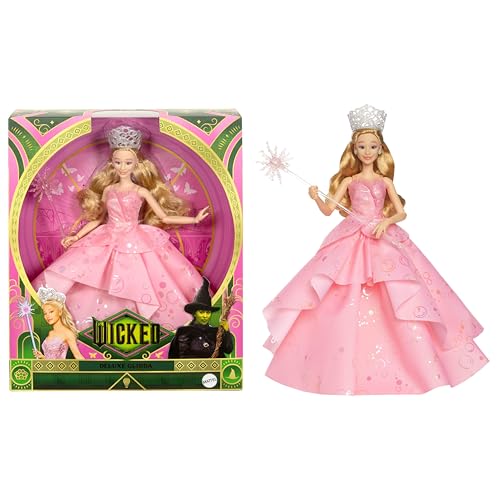 Mattel Wicked Poupée Glinda et accessoires de mode, dont couronne et sceptre, tenue inspirée du film et multiples poses, HXY37, Elphaba