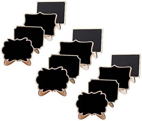 12 Pack Mini Chalkboard Signs with Stand,4 Styles Small Wood Chalkboards Blackboard for Food Signs
