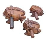 Guiros Percussion Instruments Wooden Frog wooden frog musical instrument 3 Pieces Set of 4 Inch Frog, 3 Inch Frog, and 2.25-2.75 Inch Frog Home Decor (Dark Brown)