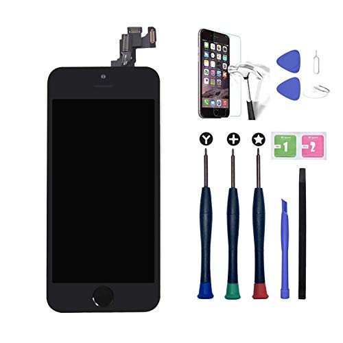 Xlhama Display LCD Touch Screen Adatto per iPhone 5S/SE Nero con Pulsante Home, Fotocamera Frontale, Altoparlante sensore di prossimità, Strumenti e lastra di Vetro temperato