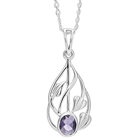 Sterling Silver & Amethyst Charles Rennie Mackintosh Pendant Necklace With 18" Chain Cover