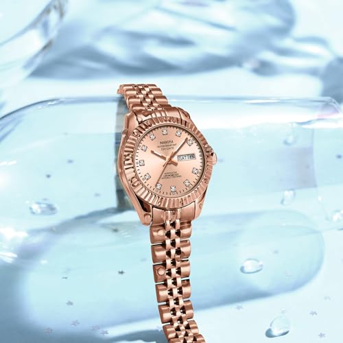Image of NIBOSI Watches for Woman Analog Quartz Stainless Steel Diamond Rose Gold Green Small Dial Women Watches Classic Wrist Watch Date Waterproof