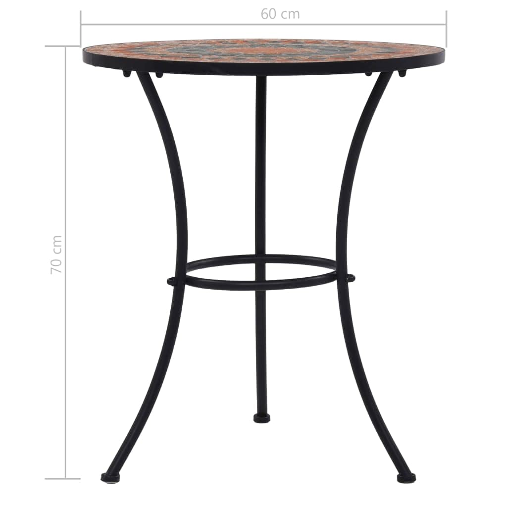 Tavolo da bistrot con mosaico arancione grigio con piano in ceramica, diametro 60 cm, struttura in ferro verniciato a polvere, stabile e facile da pulire, per giardino, terrazza, balcone, uso