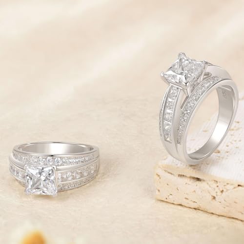 SHELOVES Princess Cut Wedding Rings for Women 5A Cubic Zirconia Engagement Ring 925 Sterling Silver Sz 5-102