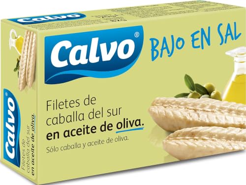 Calvo Filetes de Caballa del Sur en Aceite de Oliva Bajas en Sal 120g