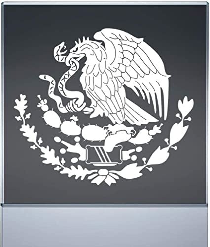 Image of 1 pcs Mexican Eagle Car Window Sticker Shield Emblem, 8 Inches - Calcomania Escudo Mexicano Aguila, White Vinyl, Weatherproof Decal for Car Bumper, Window, Truck