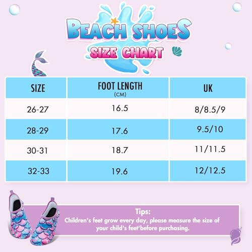 WAWSAM Kinder Wasserschuhe Mädchen Aquaschuhe Schwimmschuhe Schnell Trocknend Barfußschuhe Strandschuhe für Strand Pool