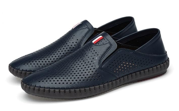 Mens Leather Cut Out Breathable Loafers Fashion Round Toe Slip On Soft Solewalking Flats Sandals Formal Business Casual Comfortable Work Shoes2