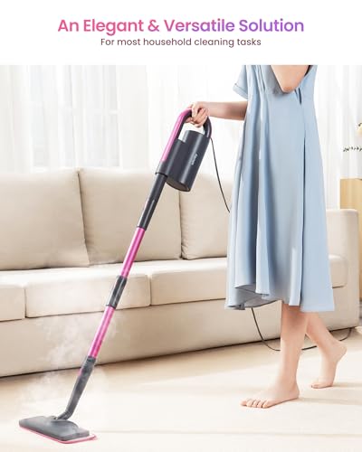 Schenley 7-in-1 Steam Mop Dual-Rod Design with Detachable Handheld Steamer for Walls, Grouts, Hard Floors, Tiles, includes Multi-purpose Accessories and Washable Microfiber Pads