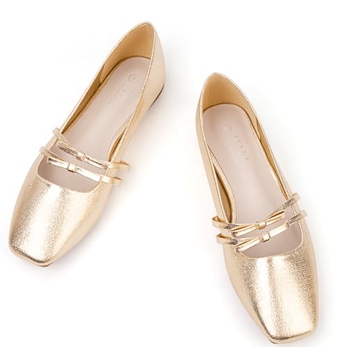 Image of MUSSHOE Mary Jane Shoes Womens Ballet Flats with Strap Comfortable Flats for Women Square Closed Toe Shoes