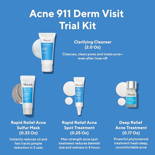 Murad Acne 911 Derm Visit Kit - Travel Ready Acne Fighting Trial Kit - Acne Sulfur Mask 0.33Fl Oz, Clarifying Cleanser 2.0Fl Oz, Acne Spot Treatment 0.25Fl Oz, Deep Relief Acne Treatment 0.17Fl Oz - Thumbnail 3