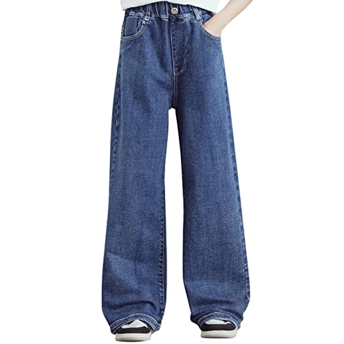 birbyrrly Girls Wide Leg Jeans Kids Baggy Elastic Waist Casual Denim Pants with Pockets