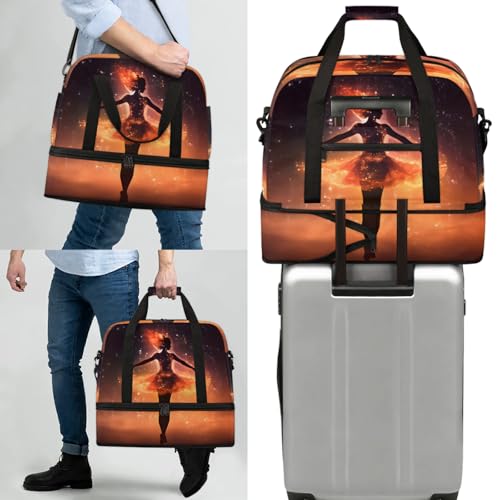 Large Weekender Overnight Bags Abstract Modern Woman Fire Travel Duffel Bag for Women Men Gym Bags With Shoe Compartment Foldie Travel Tote Bag Carry On Personal Item Bag for Travel Gym Sports 7