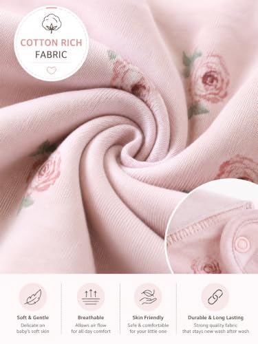 Image of TuddyBuddy Baby Cotton Wearable Quilted Sleeping Bag Blanket 1.5 Tog with 1 Way Zipper Closure | Ideal for Babies & Kids Hypoallergenic Fabrics | (Roses AOP - Pink, 0-6 Months)